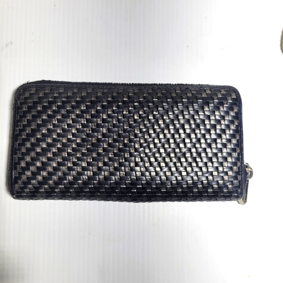 ❤️ 3 for $35 Coach leather woven long zip around large wallet black gray silver - Picture 3 of 11